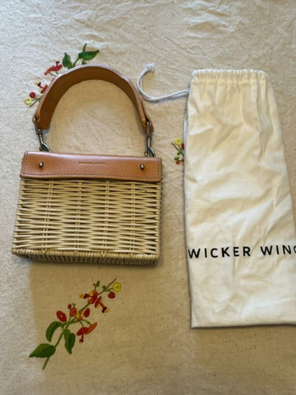 Wicker Wings Mini Lu Handbag with Leather Strap